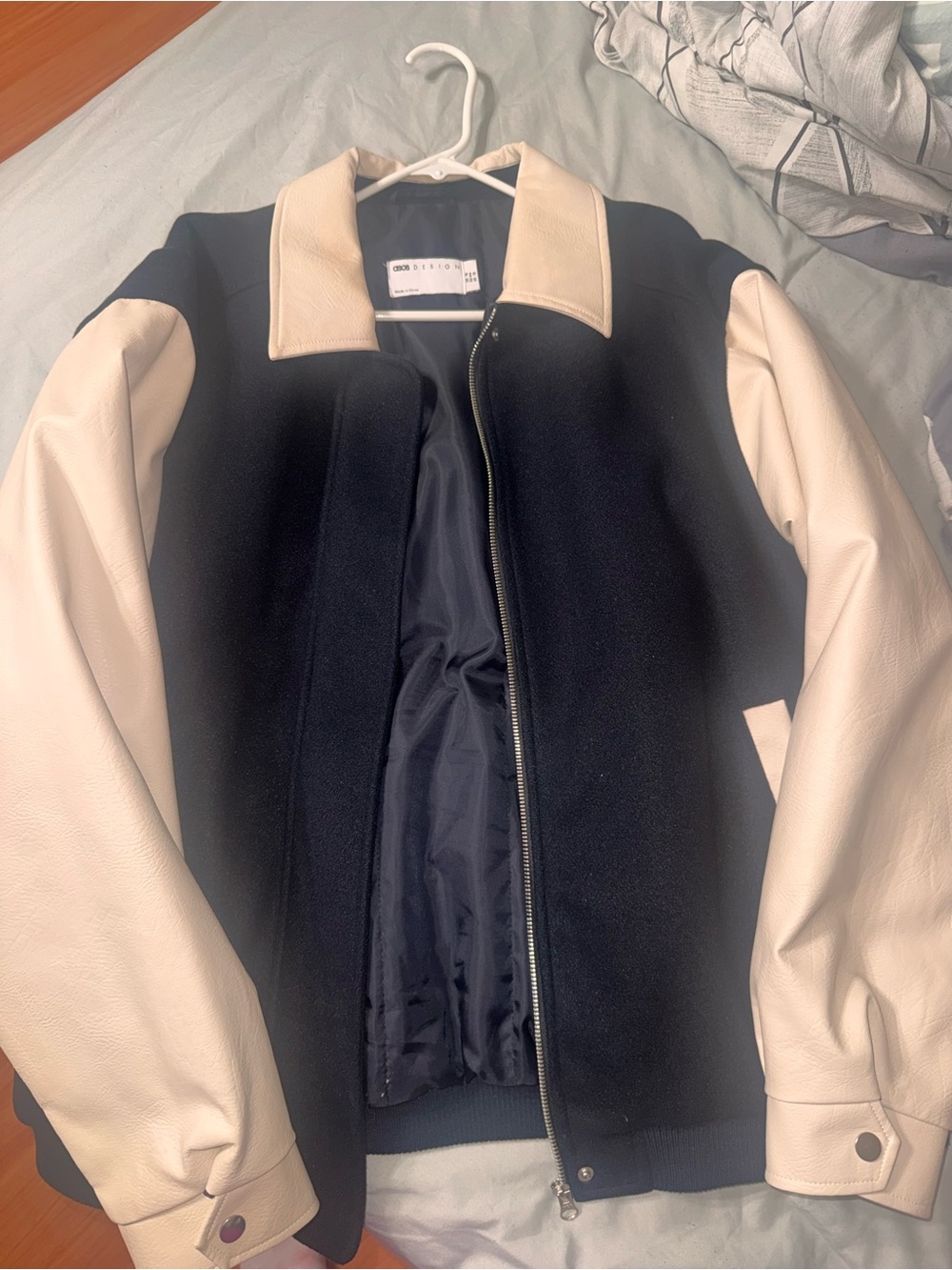 ASOS Dark Blue and Cream Varsity Jacket